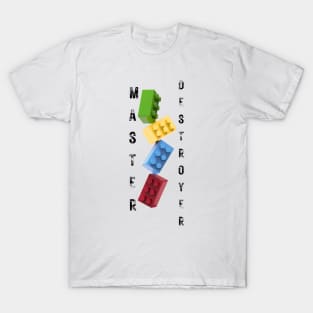 Master Destroyer Lego Brick White Vertical Text T-Shirt